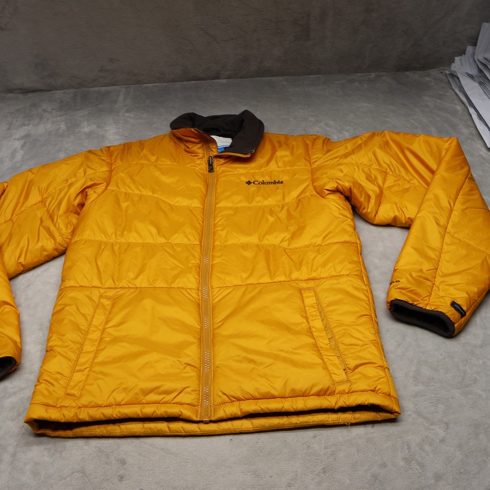 Columbia Jacket Mens Medium Yellow Insulated Light Full Zip Pack Quilted Puffer